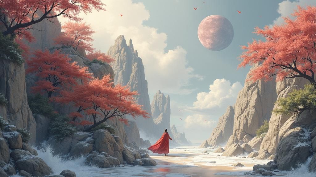 Picturesque Sunset on Beach with Colorful Clouds