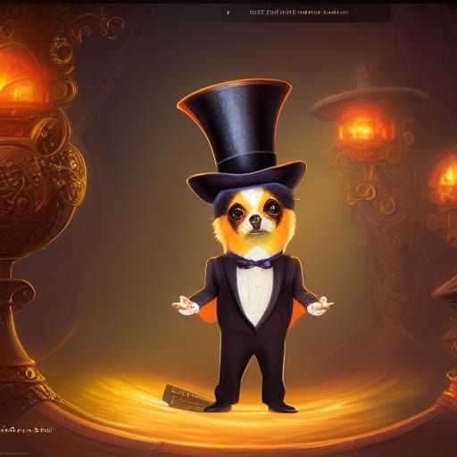 Dapper Pomeranian Black Top Hat Magician AI Generated Artwork