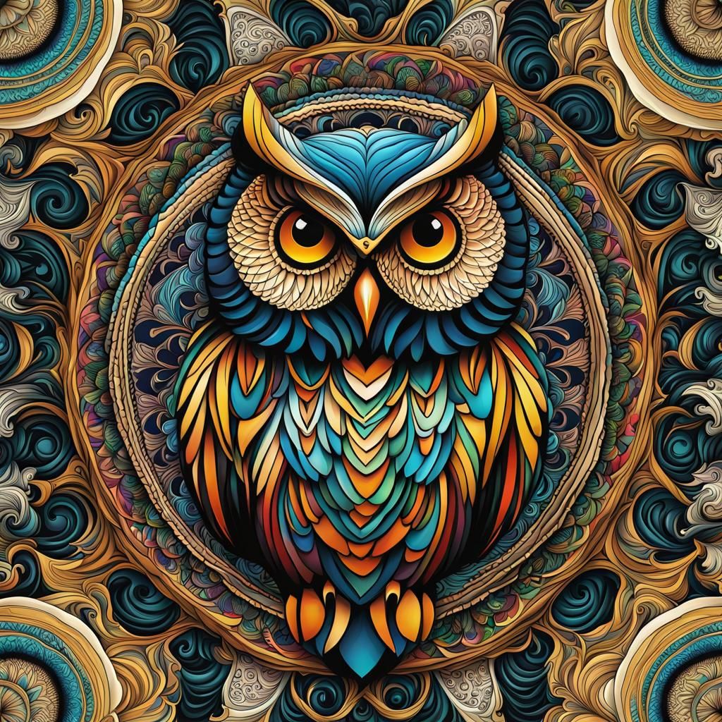 Detailed Owl Mandala in Zentangle Style