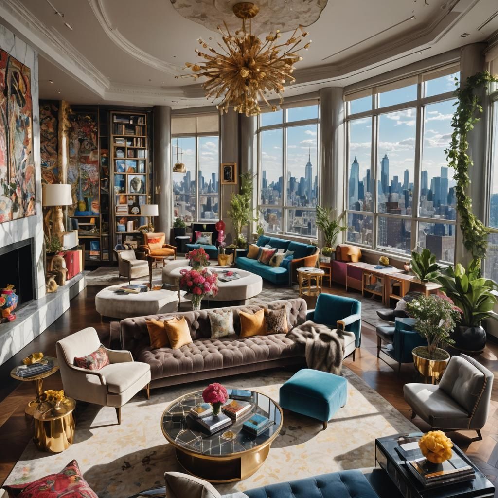 Interior of a New York penthouse. Maximalist interior design...