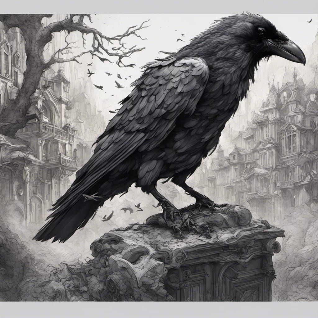 Quoth the raven, "Nevermore." White paper. Black ink.  by @Steve Dufour