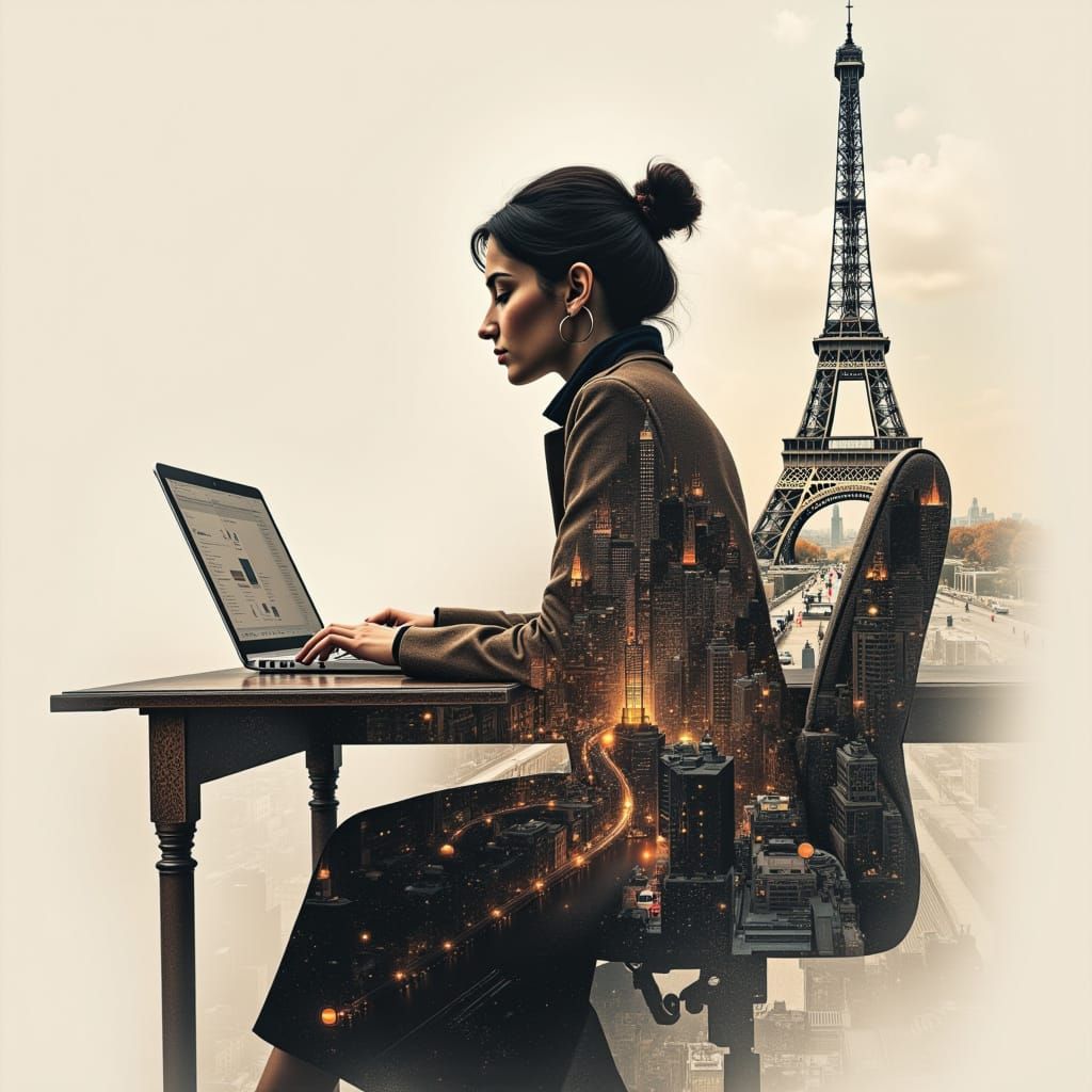 A secretary sitting at her desk, envisioning her future in Paris  by @KWriter