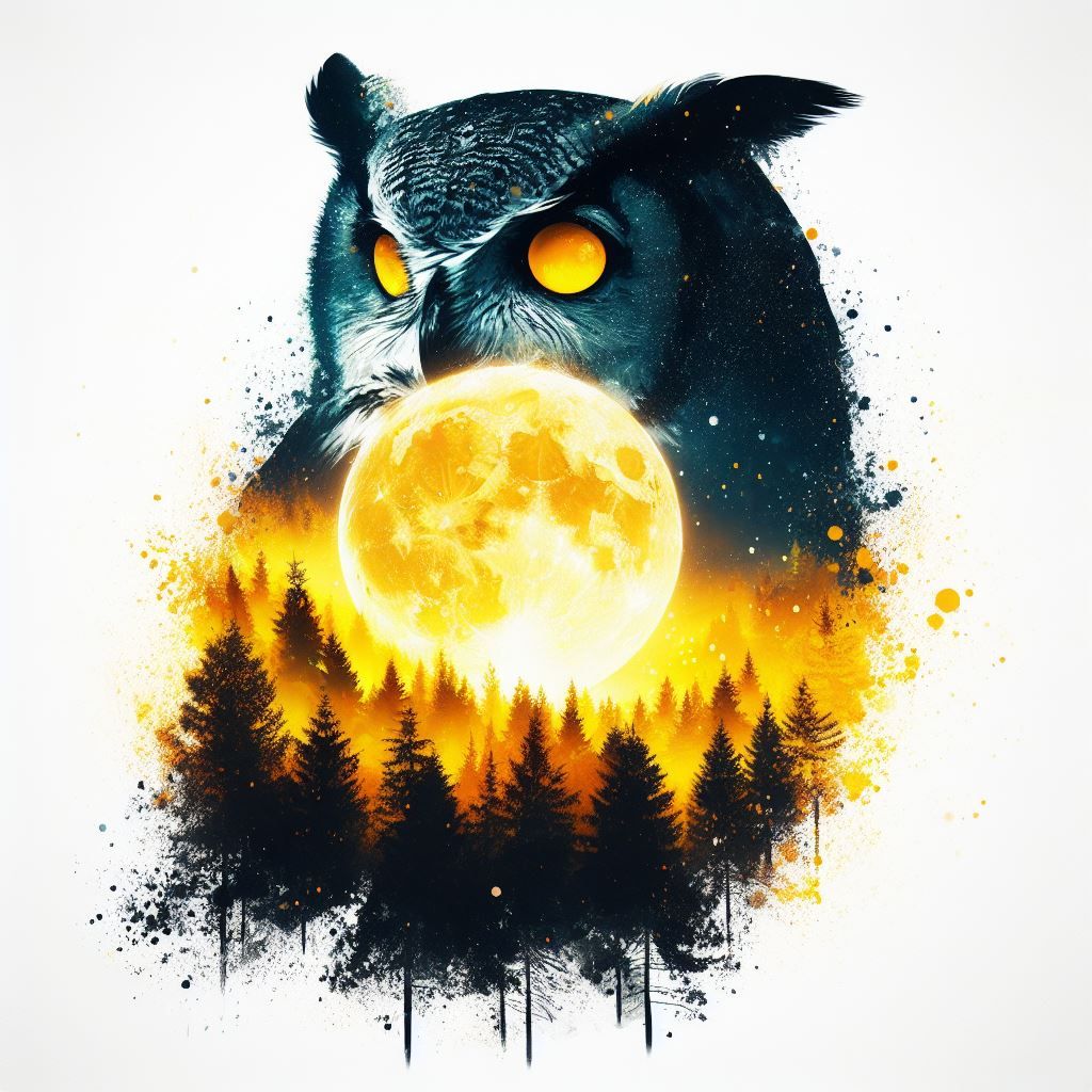 Double exposure night owl/forest  by @Baba Adlenpak