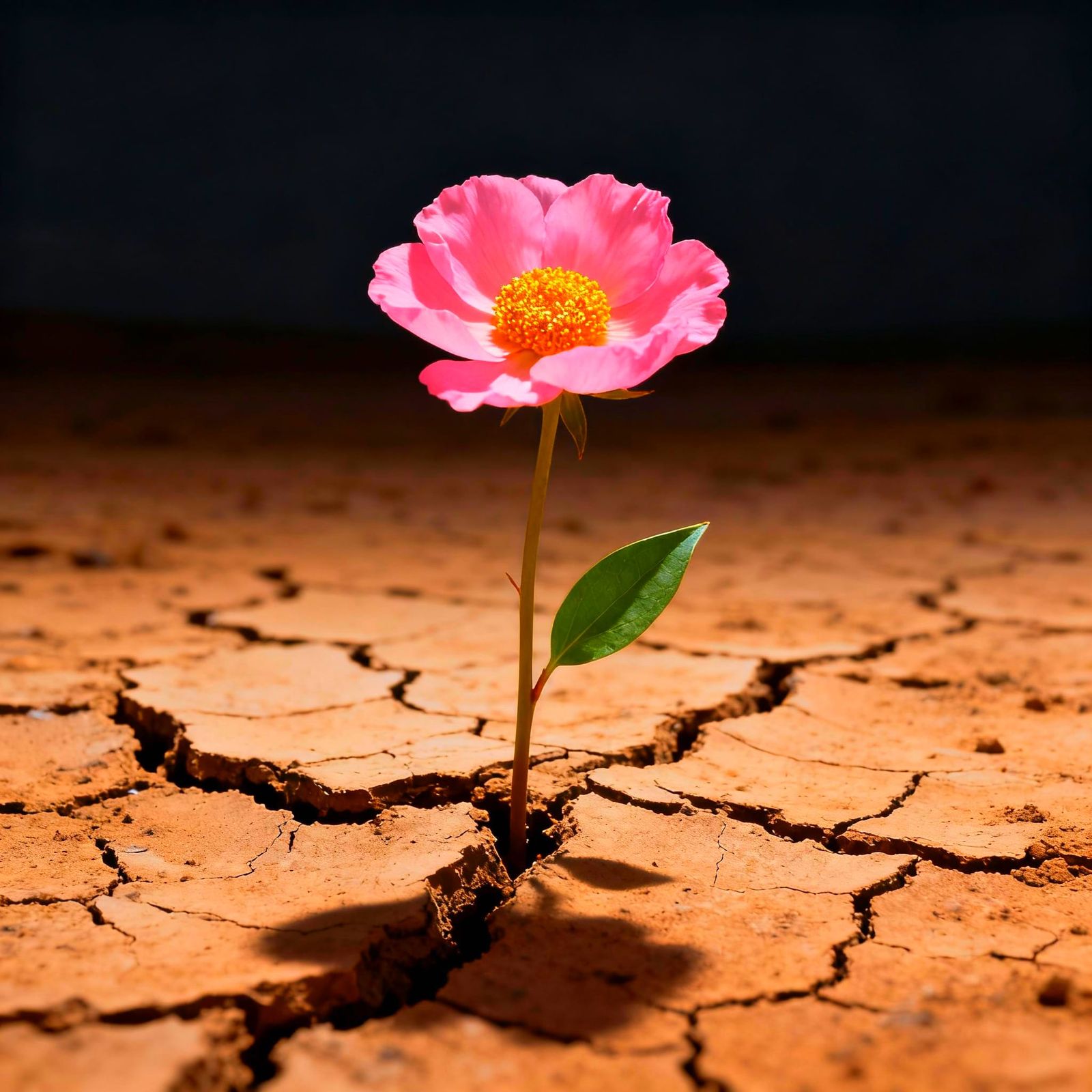 Hopeful Pink Flower Blooms in Harsh Desert