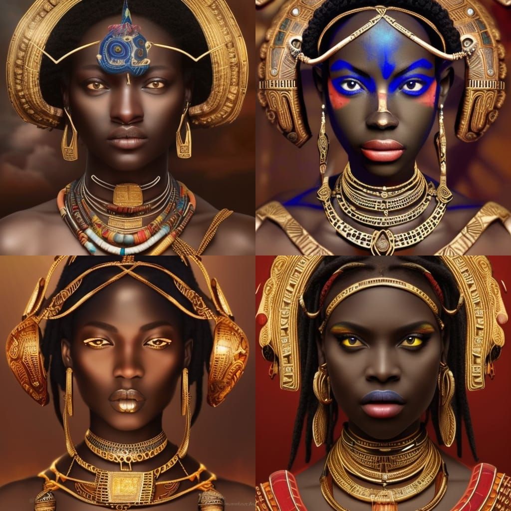 Photo realism ancient African adorned with ancient jewelry h...