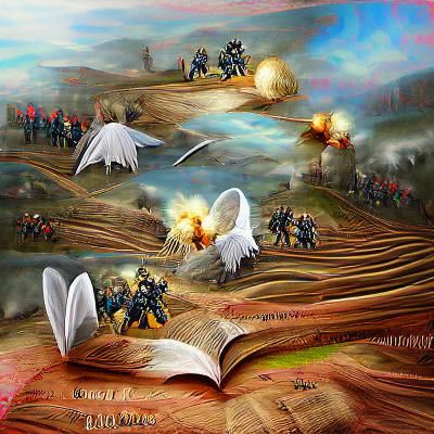 Avenging angels descend upon the plain of battle storybook i...