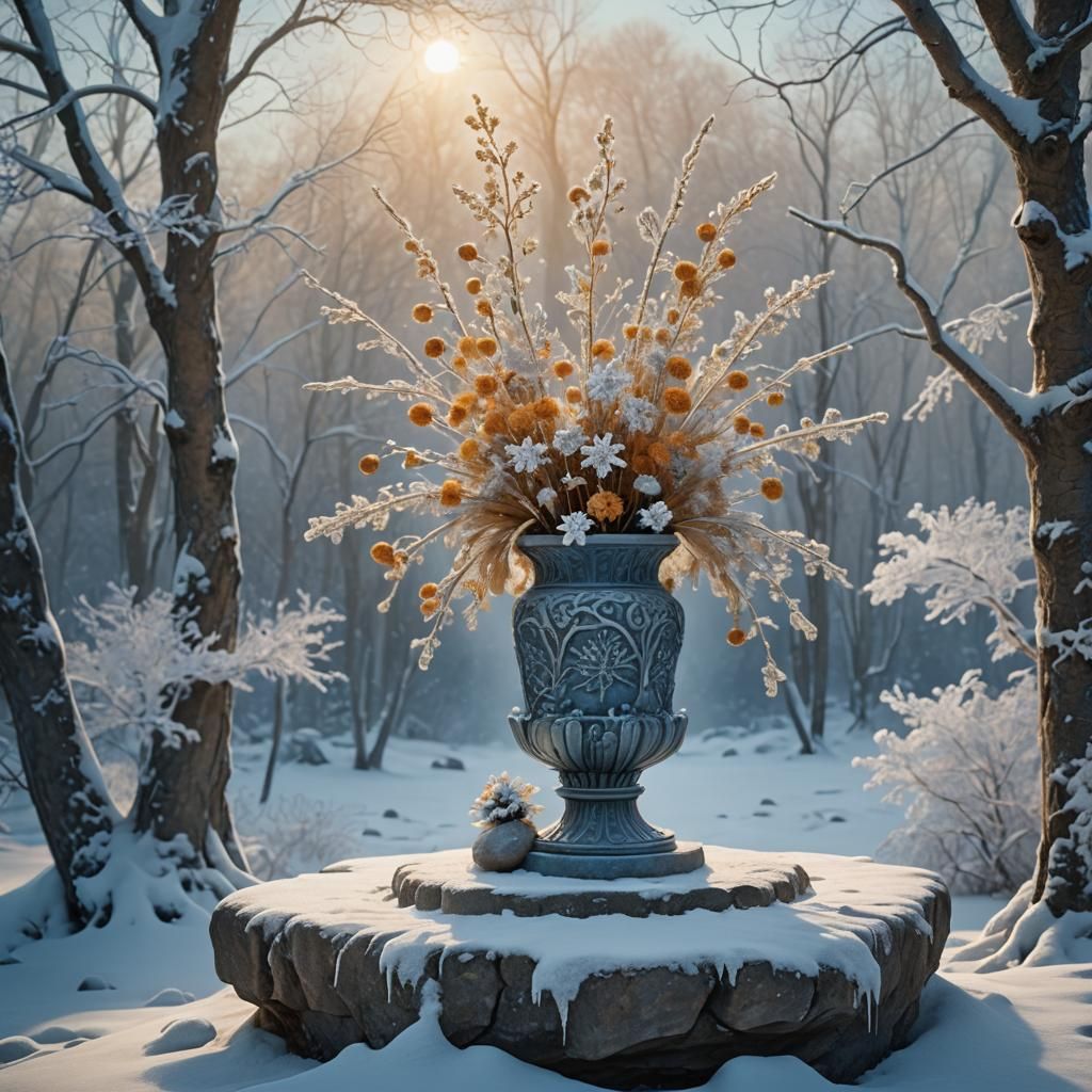 Snowy Flower Vase in Winter Wonderland