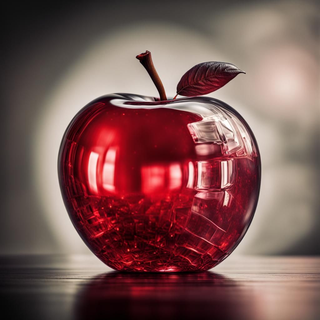 Red Crystal Apple: Hyperrealistic Still Life