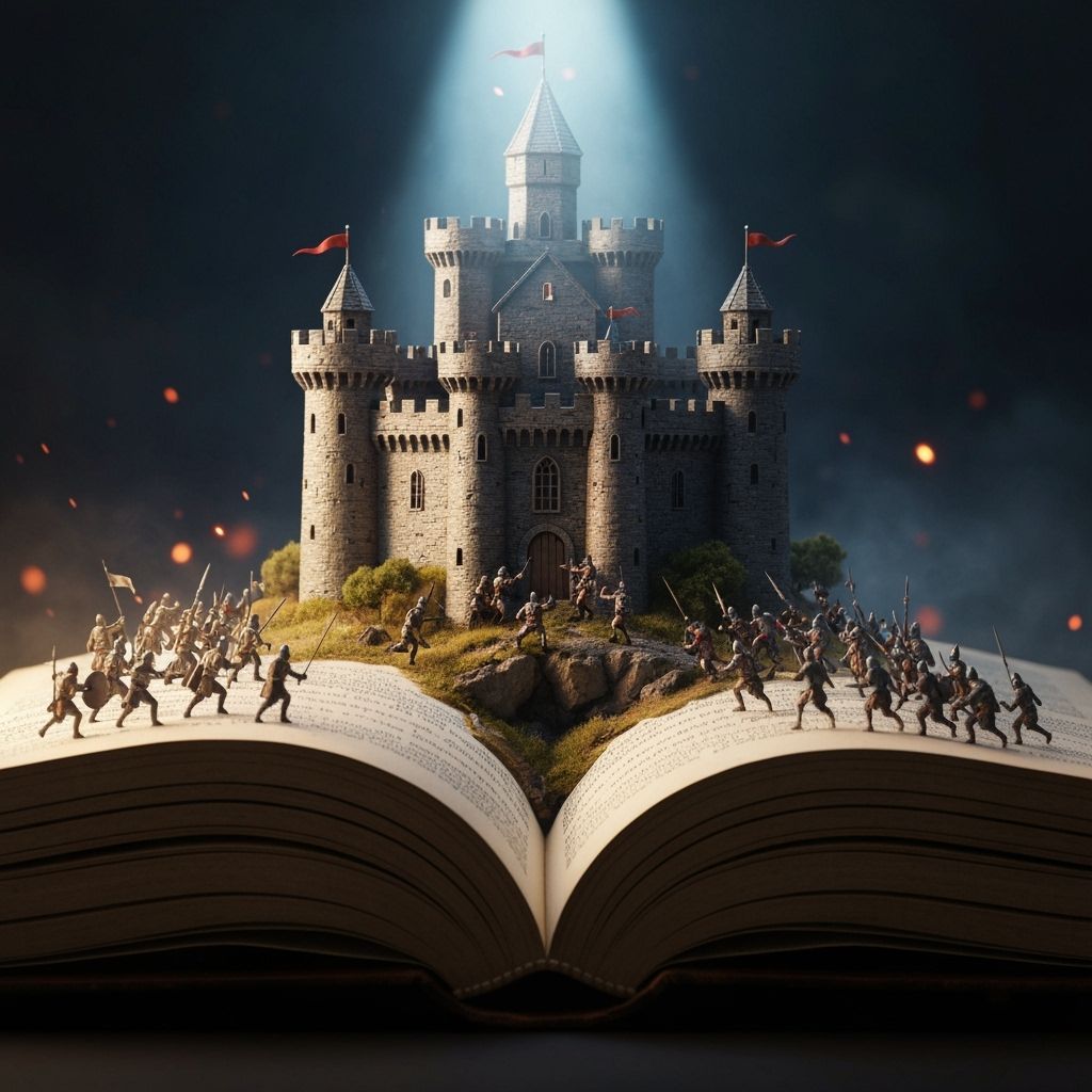 Epic Battle for Miniature Castle on Open Book