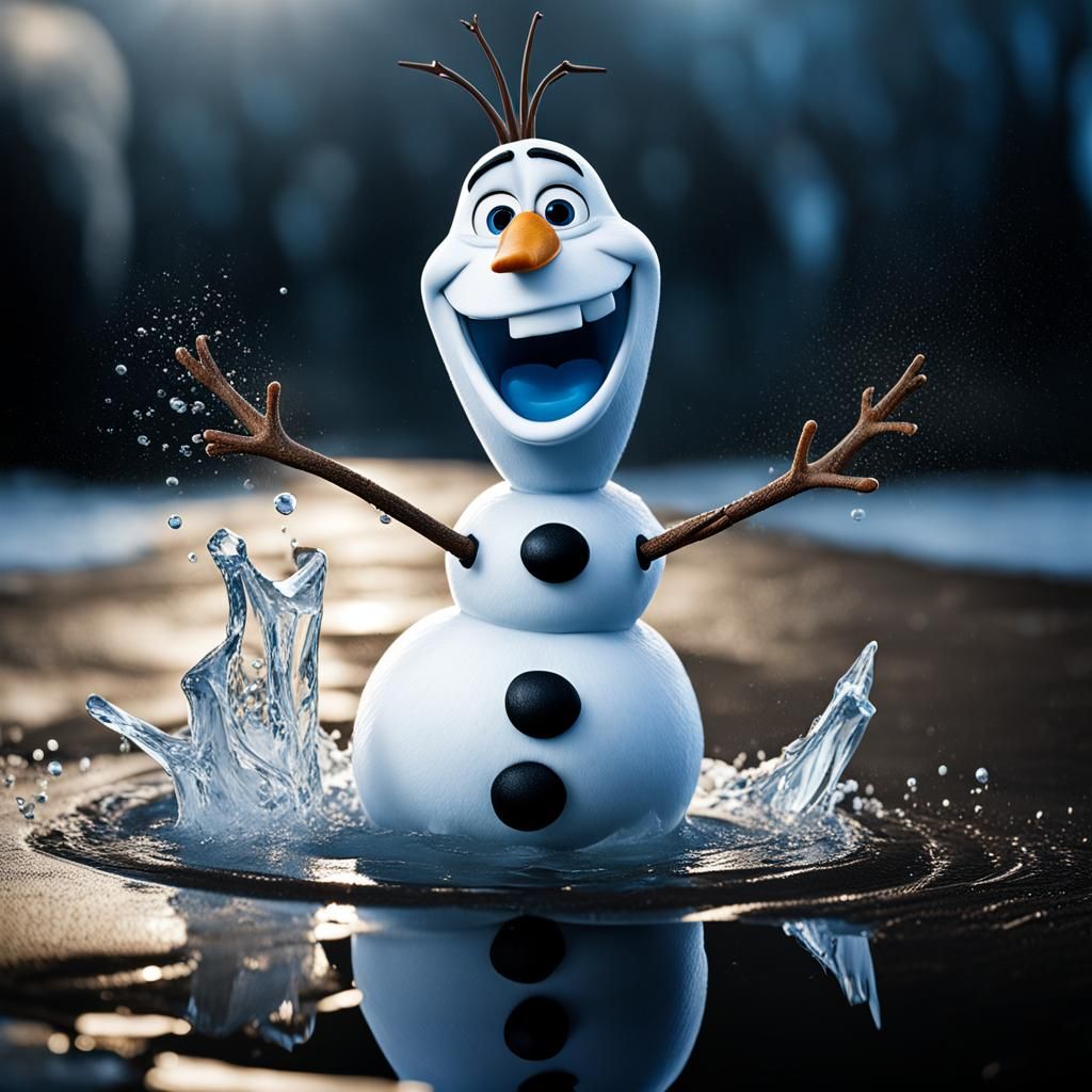 Olaf from frozen, in puddle form, being yelling at prince Hanz stepping ...