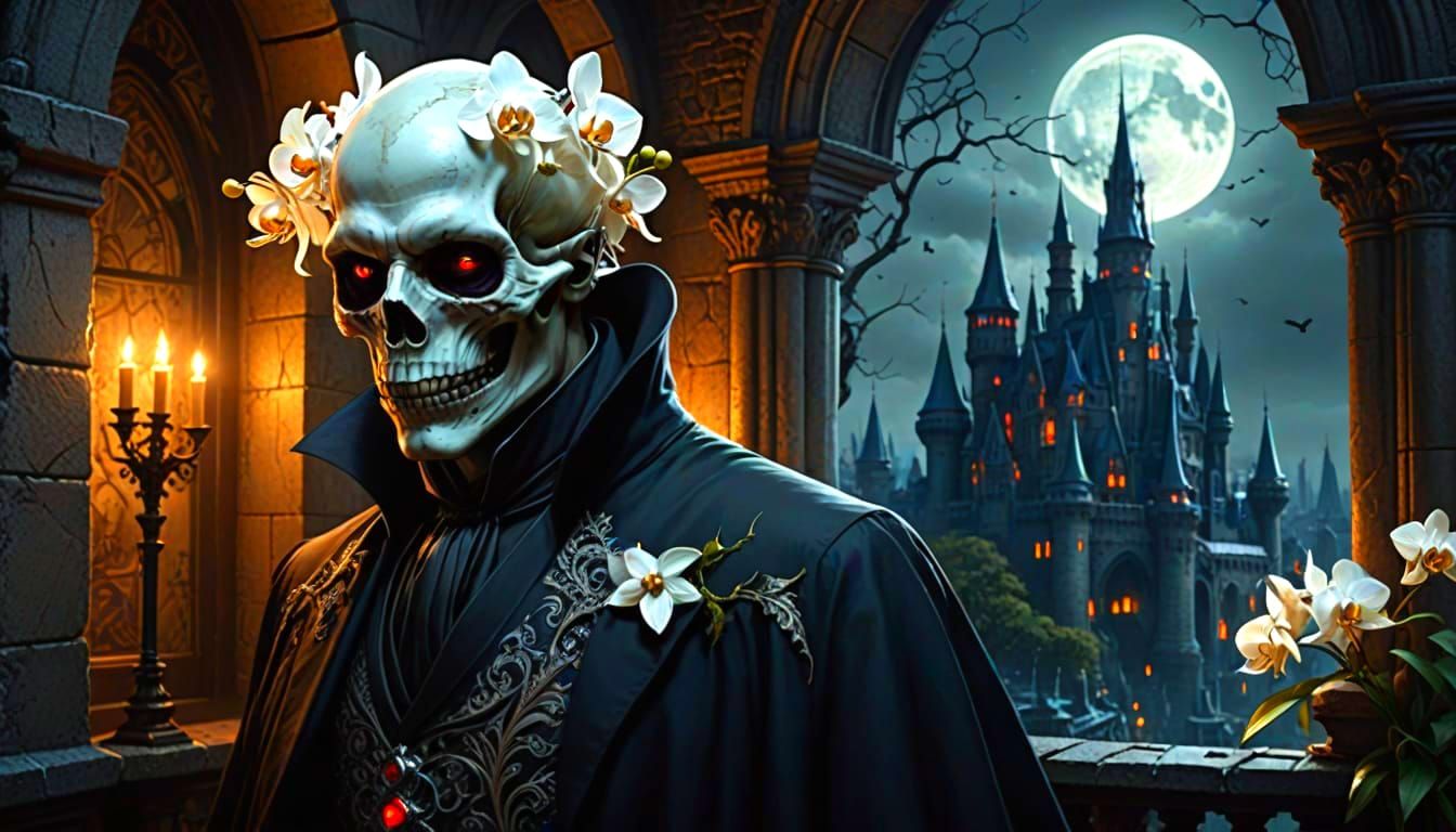 Plants in Hidden Places
: Create a 1950s lithograph image using this description:  A dark, brooding vampire in Victorian attire, standing on...