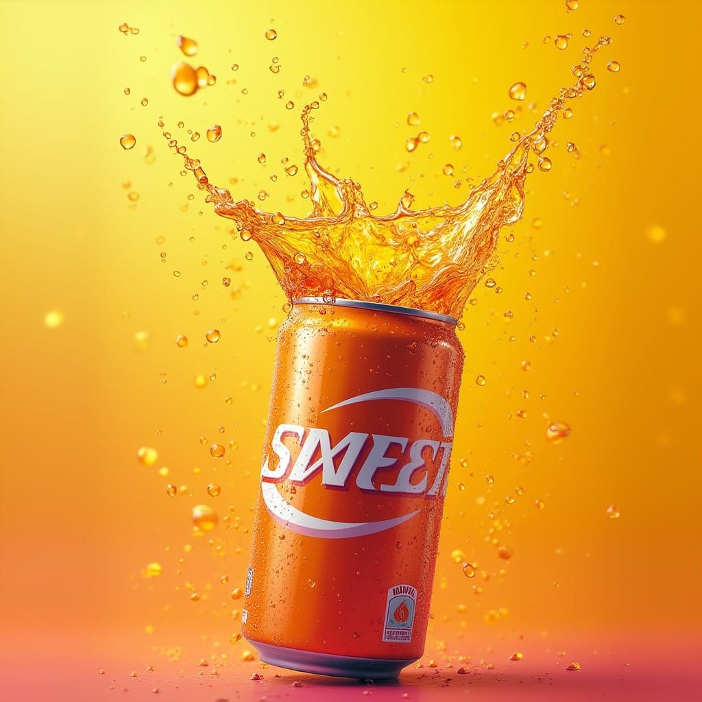 Vibrant Fizzy Drink Erupts from Soda Can in Hyperrealistic S...