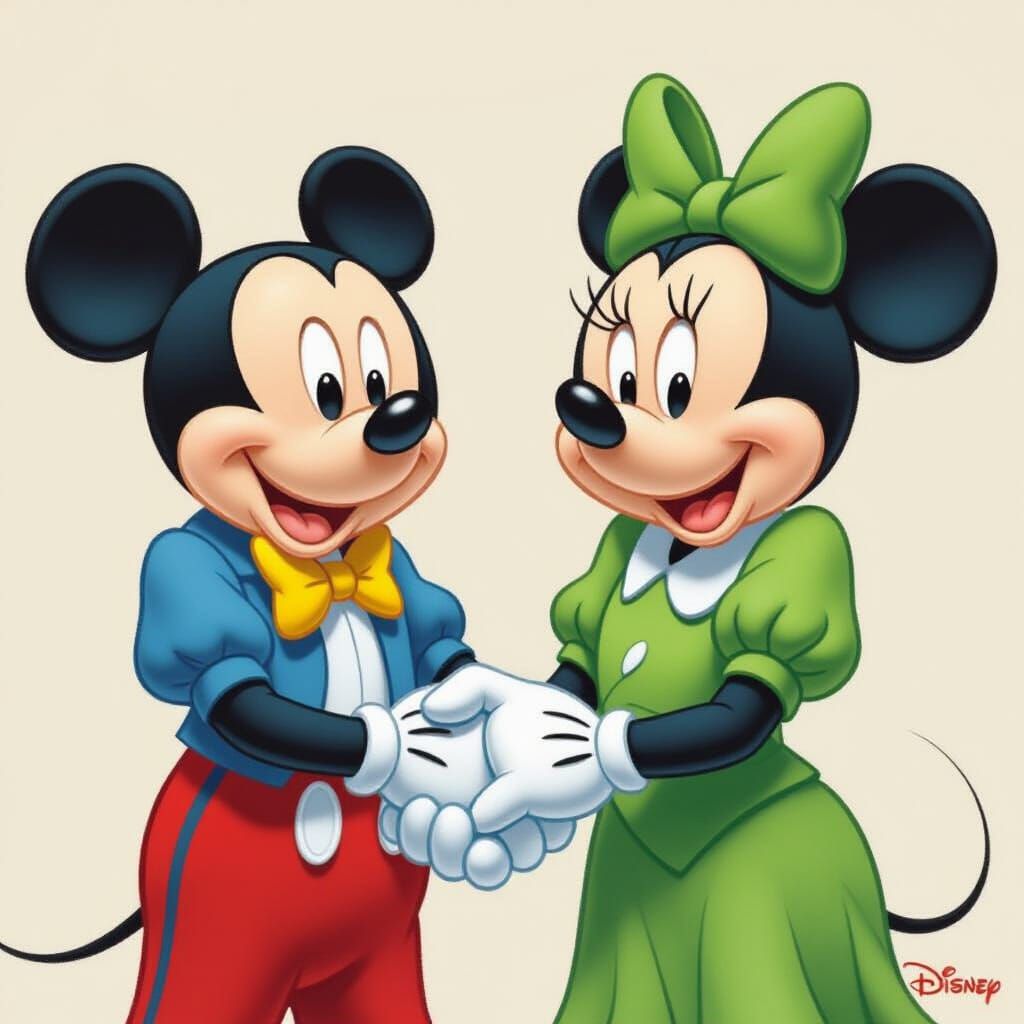 Mickey Mouse and Minnie Mouse Shaking Hands