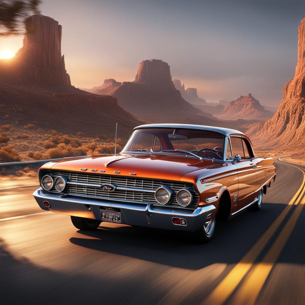 1964 Ford Fairline Thunderbolt Speed Racer Sunset driver Hig...