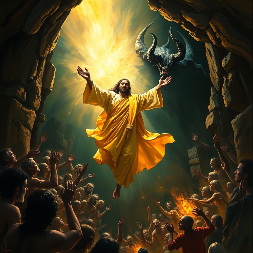 Jesus Descends to Sheol to the defeat of Satan.  by @CorgiKid