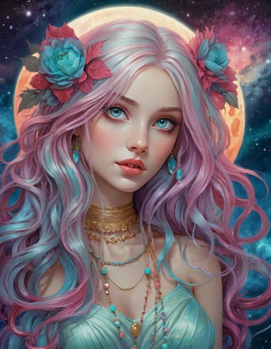 Beautiful mythical Goddess, perfect full body pose, long flo...