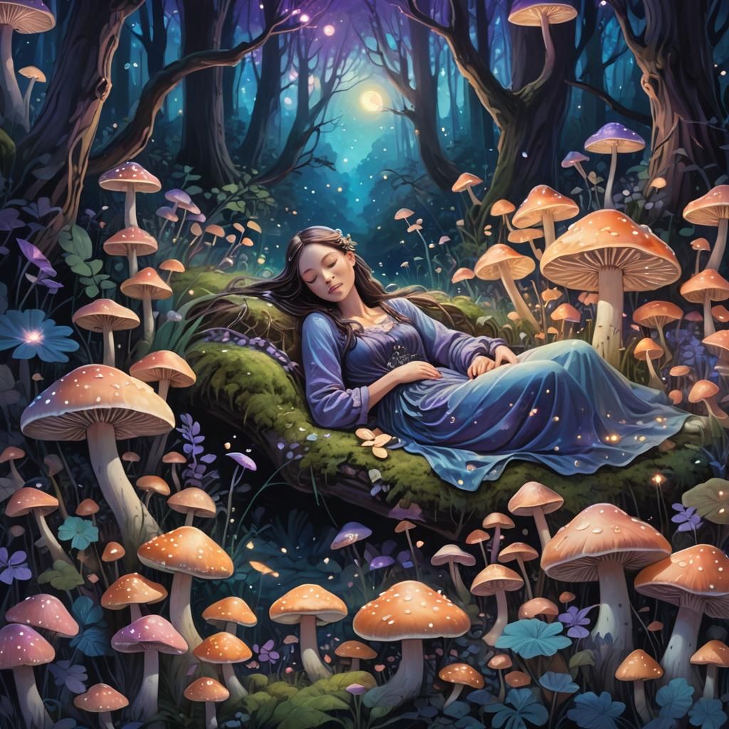 Dreamy Nocturnal Landscape with Sleeping Figure