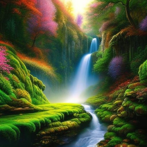 Mystical Waterfall - AI Generated Artwork - NightCafe Creator