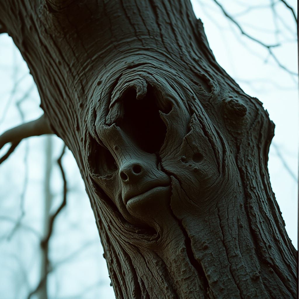 The weathered trunk of a tree that vaguely resembles a face   by @Akane 