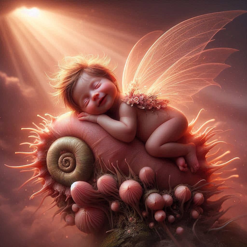 Fairy Baby On A Snail-Tuffet!!!!