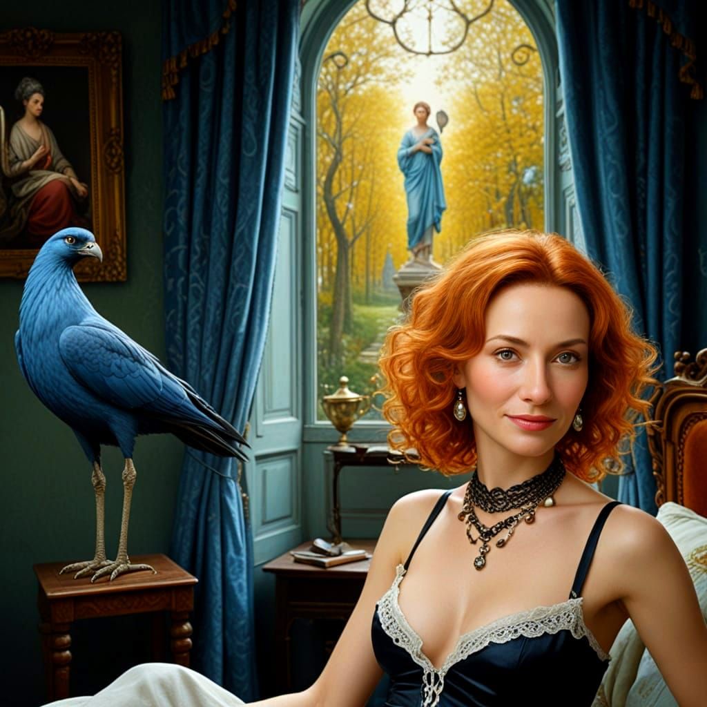 Enchanting Woman in a Vibrant, Surrealistic Landscape