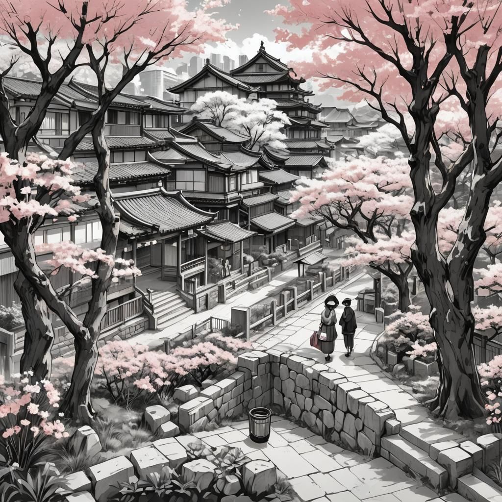  garden in Japan with sakura flowers  by @Gaby