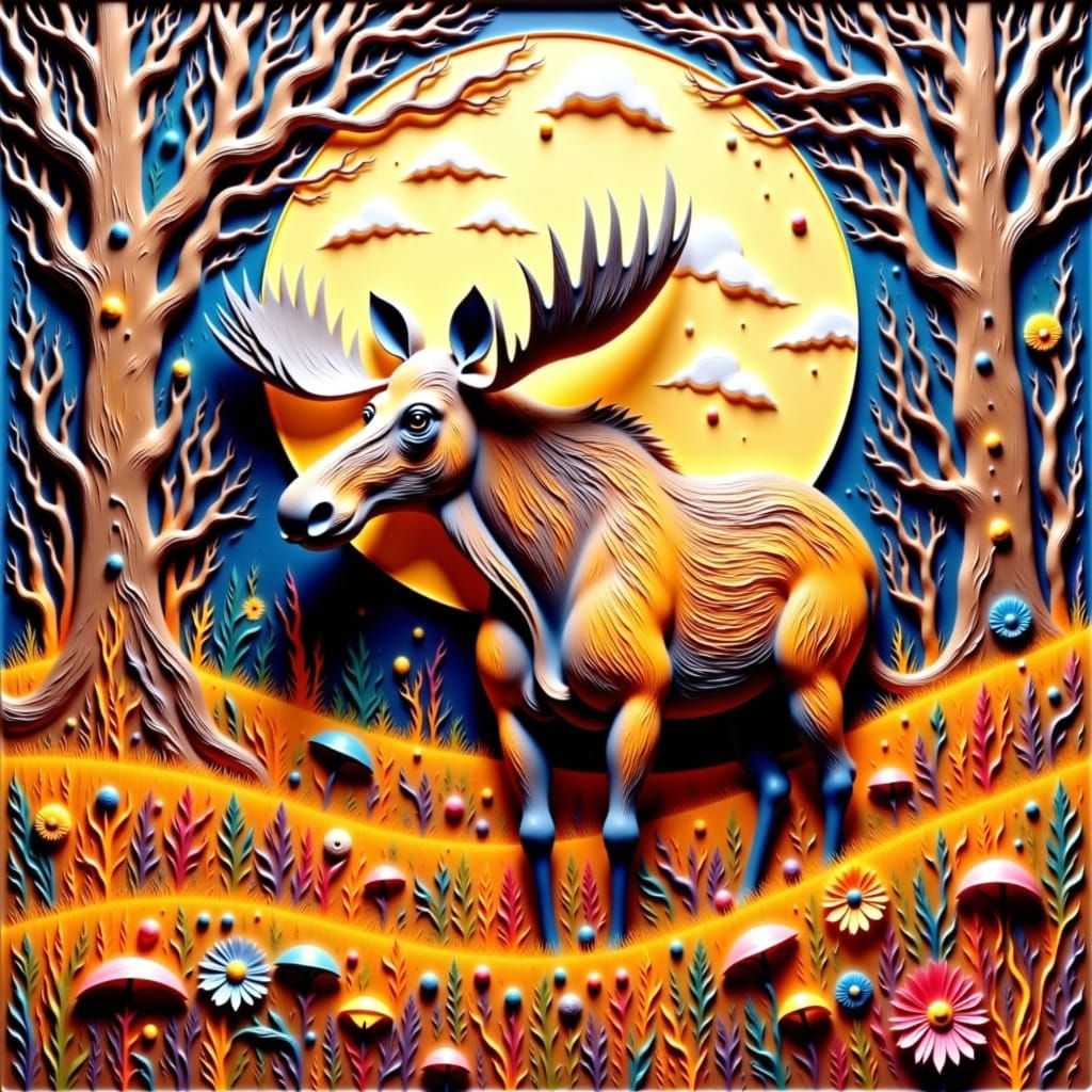 Mystical Forest with Dreamlike Creatures and Checkerboard Mo...