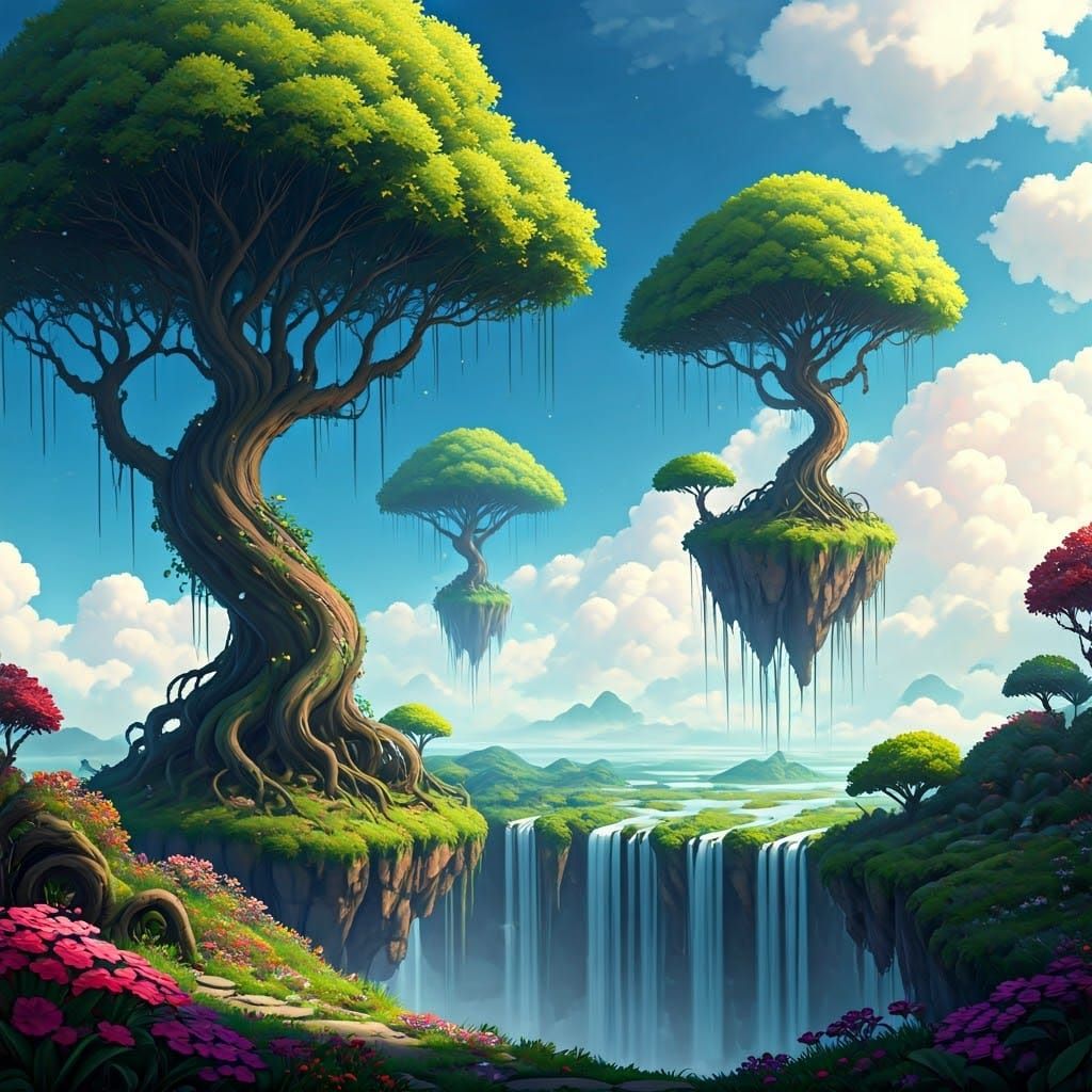Majestic Dreamlike Landscape with Ethereal Islands and Whims...