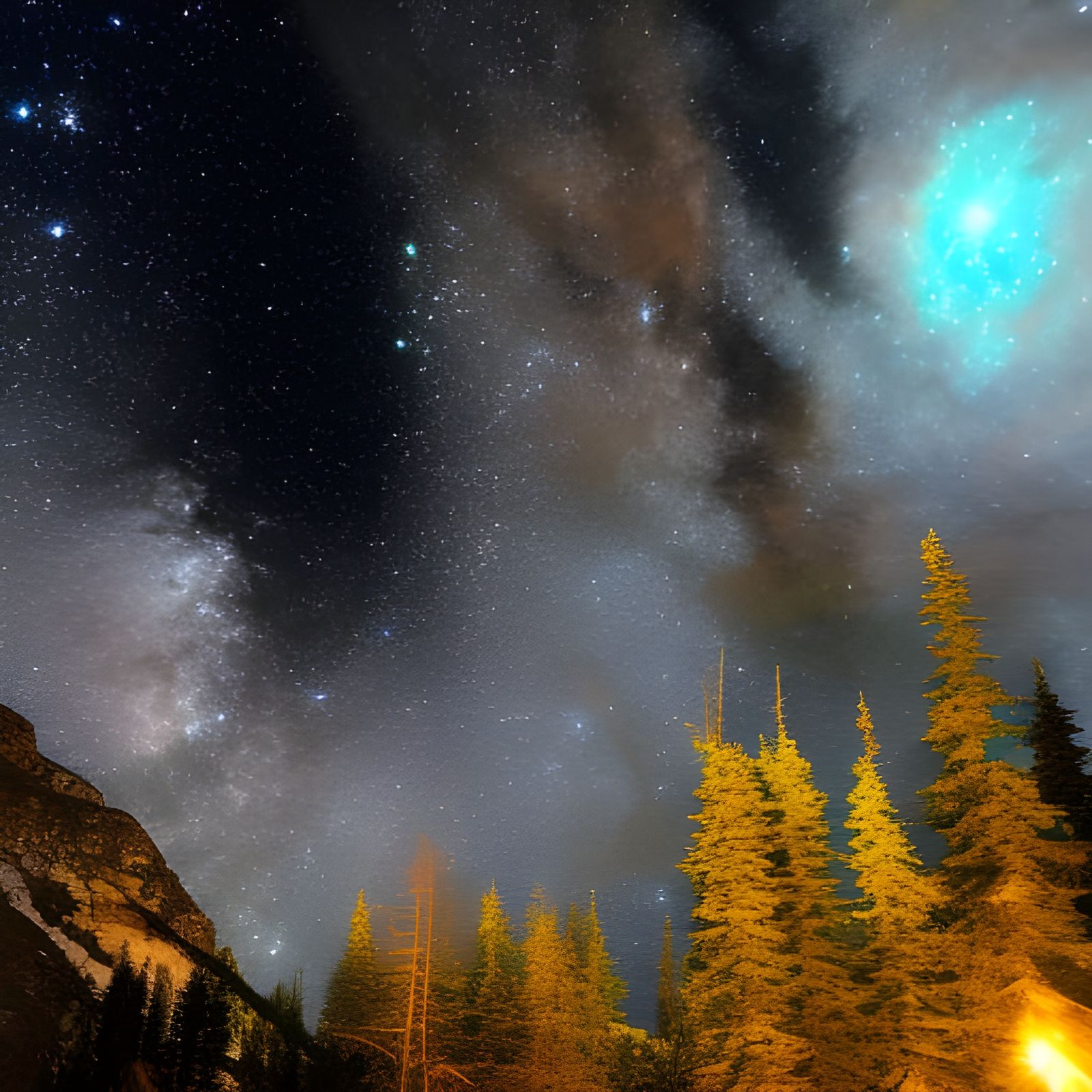 Gazing up into the starry sky from a campsite, viewing the Arm of Orion and the distant cosmos  by @Epsilon-SciFi