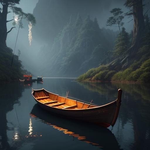 Mouse Angler in Boat on Serene River