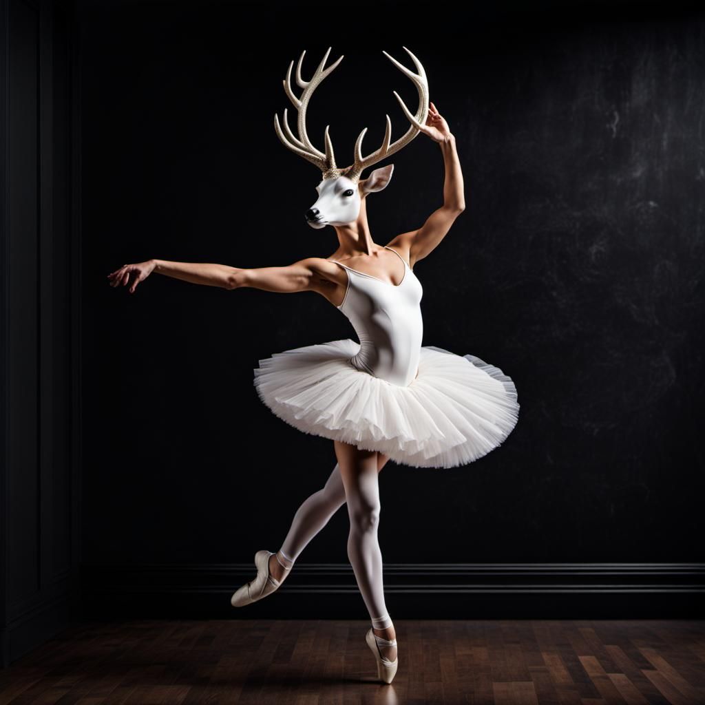 A roe deer (elegant deer head: 1.4) with the body of a danci...