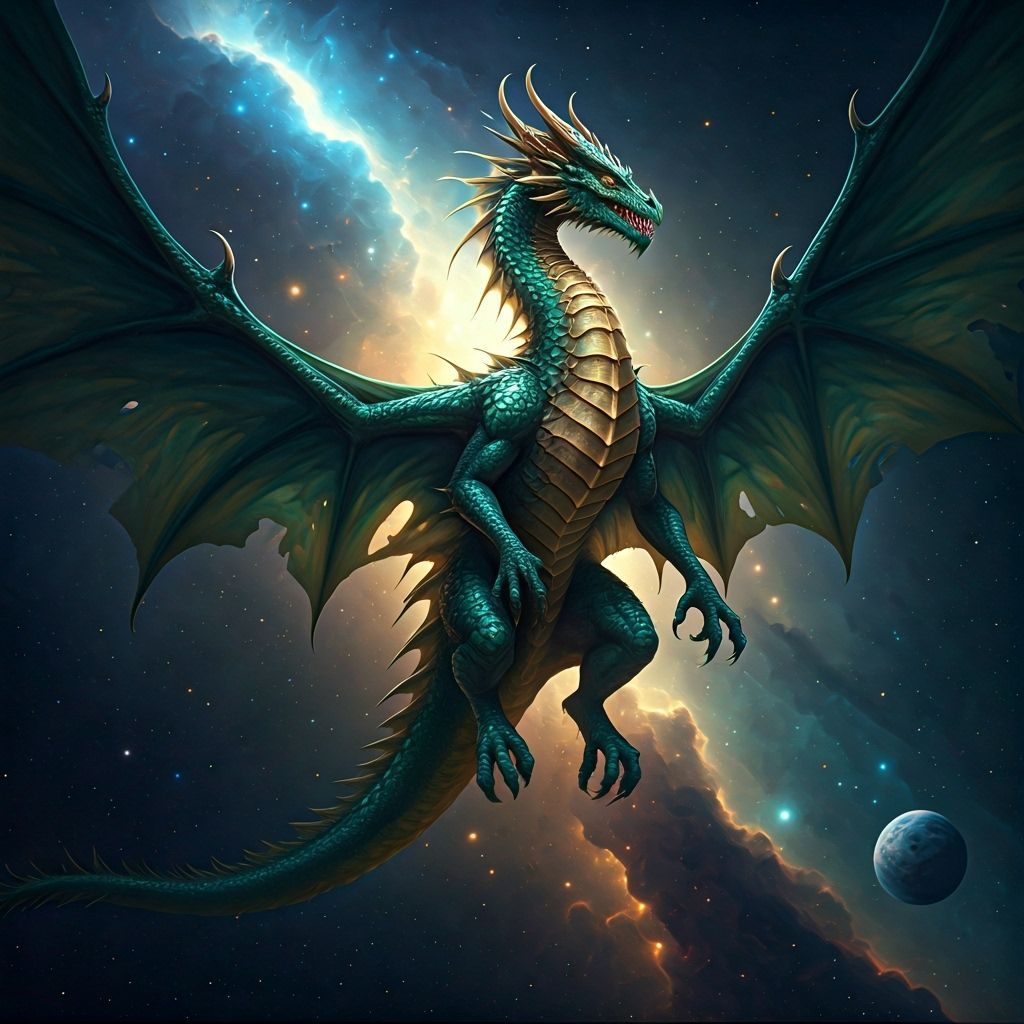 Majestic Dragon Soaring Through Star-Filled Galaxy