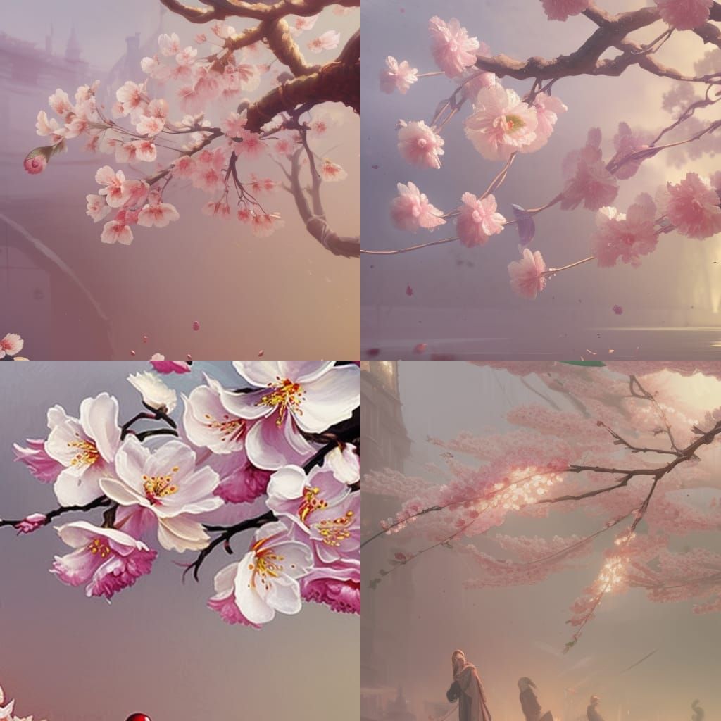 Cherry Blossom, flower,art nouveau oil painting a masterpiec...