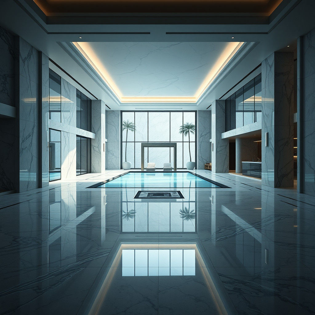 Opulent Hotel Lobby with Reflected Pool, Fantasy Art