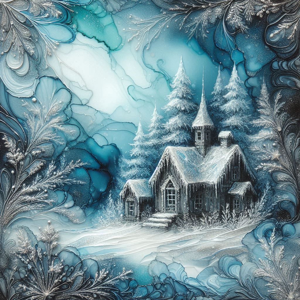 Open prompt : ice blue and silver frosted alcohol ink image ...