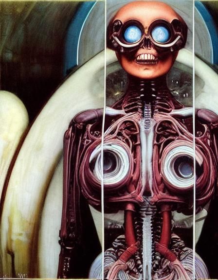 Bizarre Sci-Fi Woman in Meat Armor, Giger-Inspired