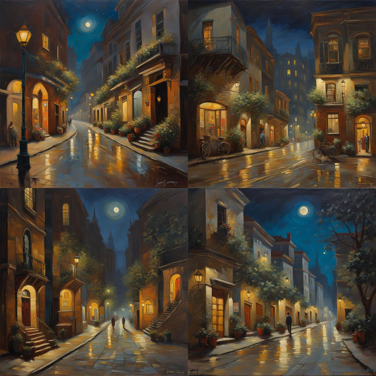 A romantic street in a city at night