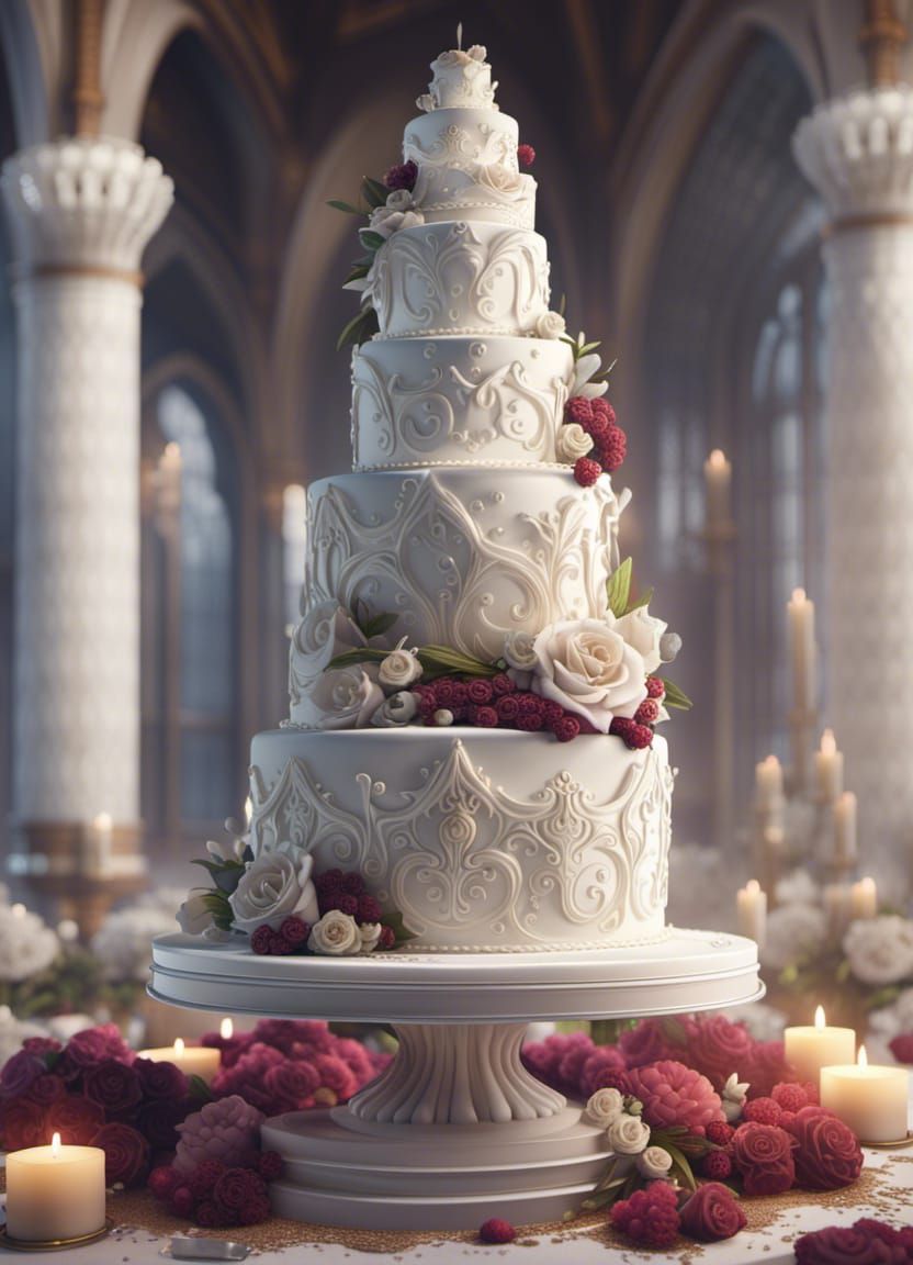 A beautiful white wedding cake   by @Volantino