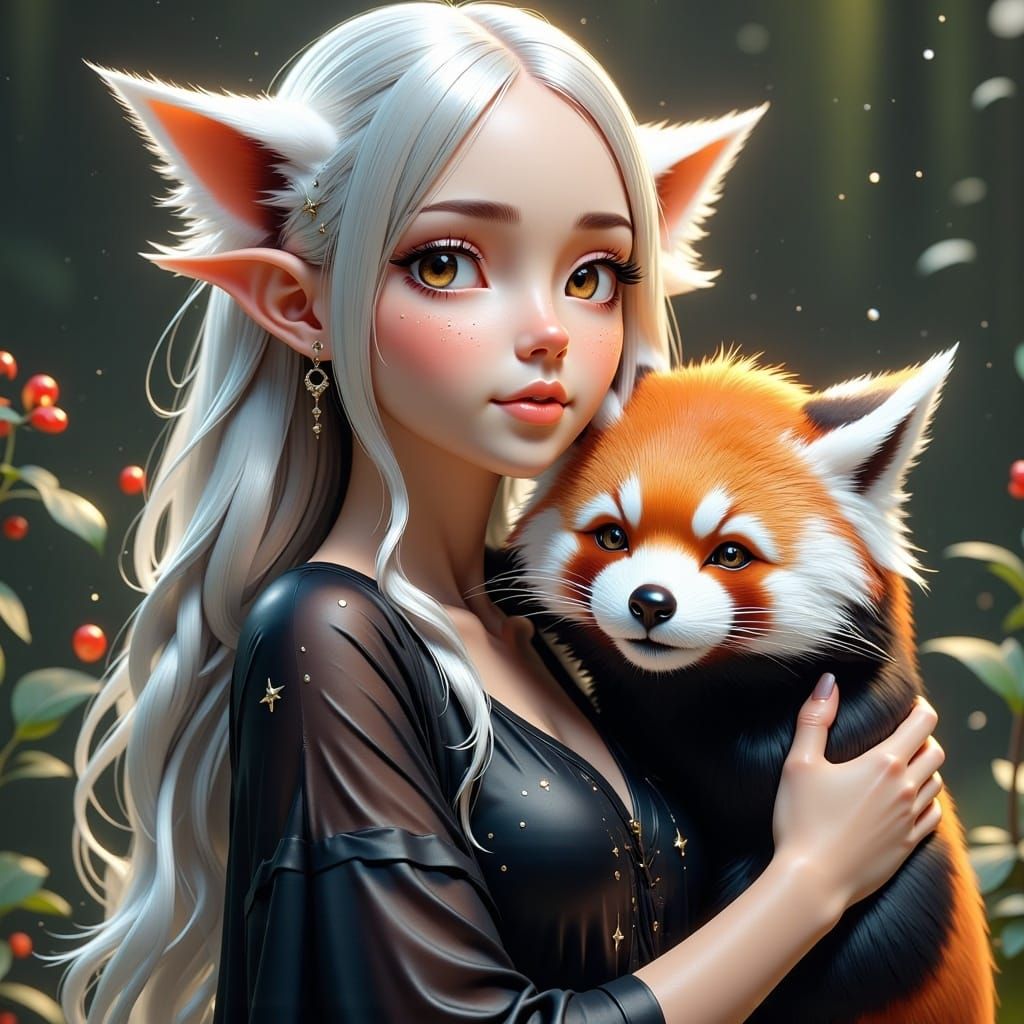 <lora:Anifutronica Fx:1.0>, A stunning, elegant, and refined female elf with pale, translucent skin, she has long, flowing, and lustrous sil...