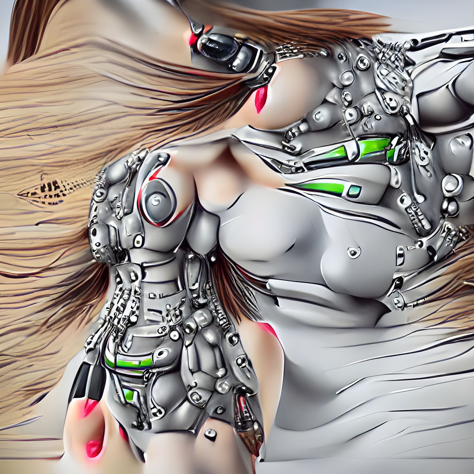 highly detailed female cybernetic robotic android without sk...