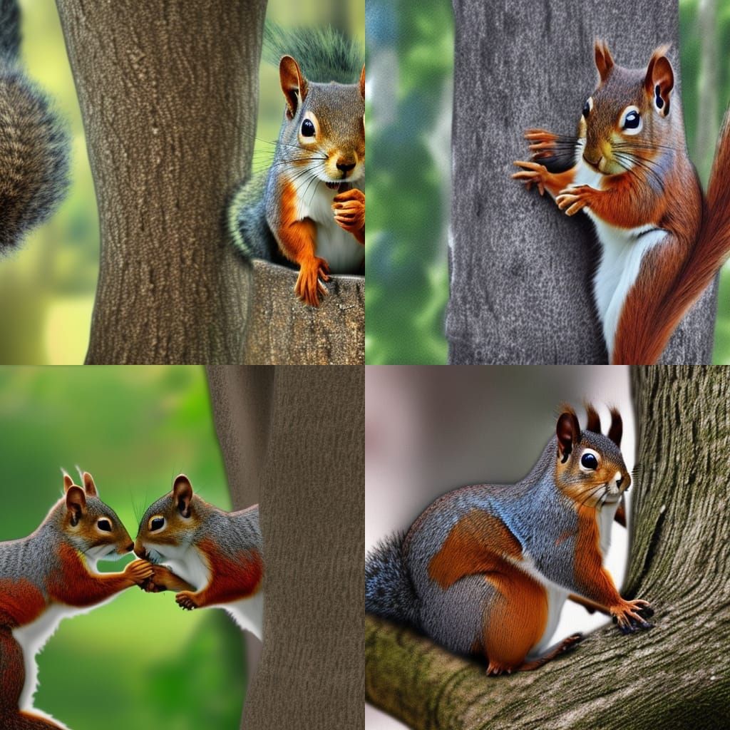 two squirrels in a tree hyper realistic 1080hd surrealism detail ...