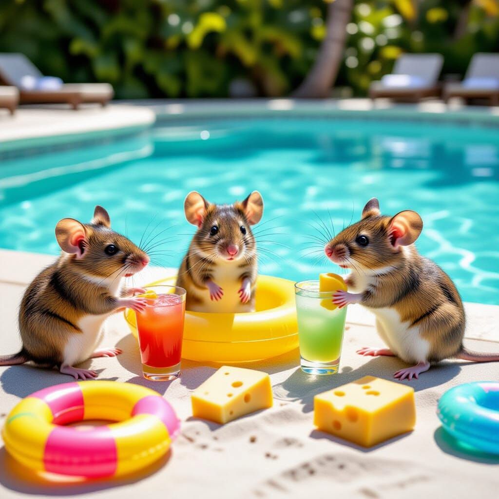 Mice Host a Pool Party with Cheese