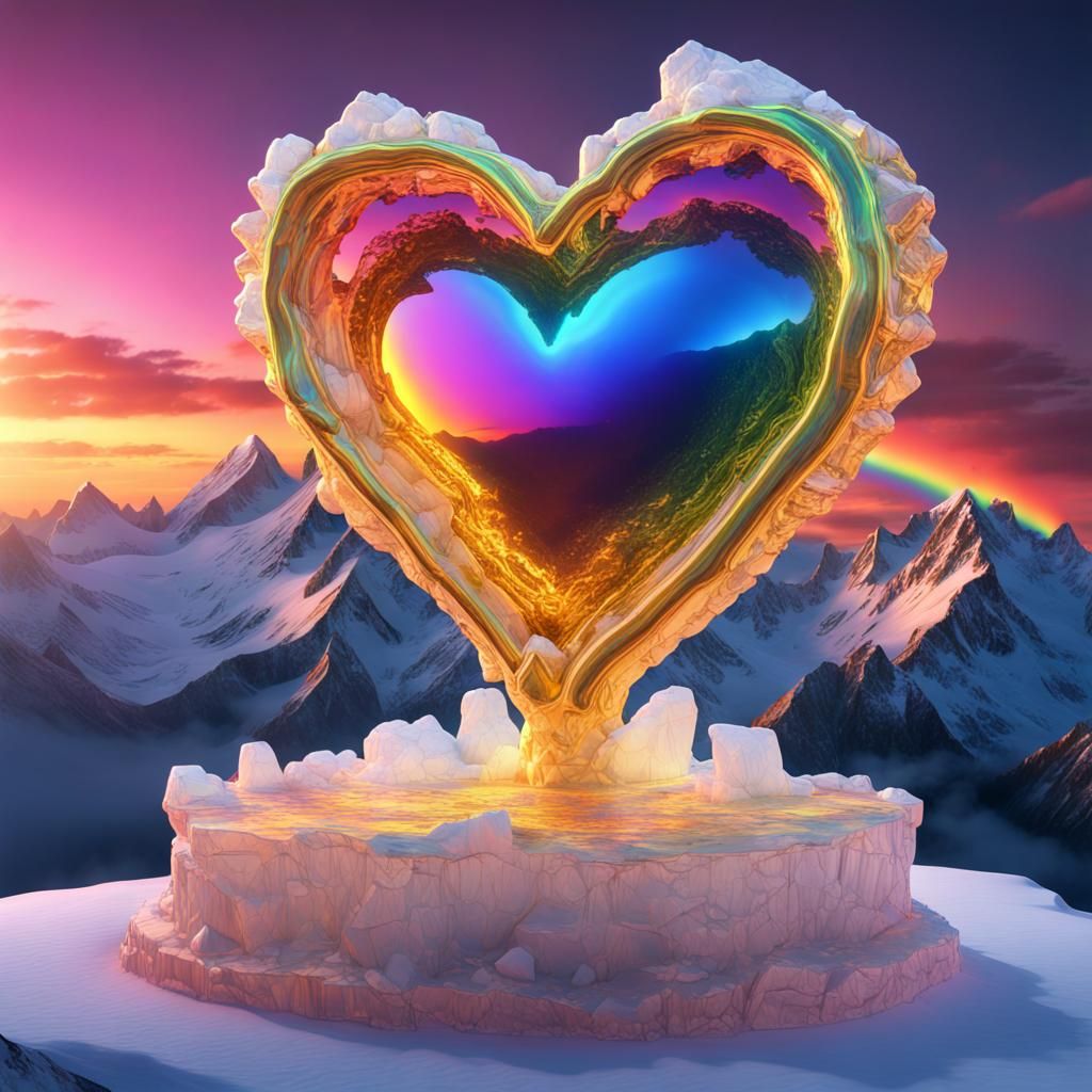 Golden Hearts Ice Sculpture #3 - AI Generated Artwork - NightCafe Creator