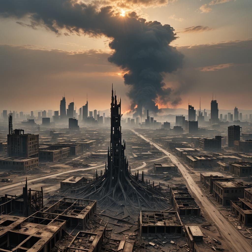 The ravaged landscape stretched out before me, a desolate ex...