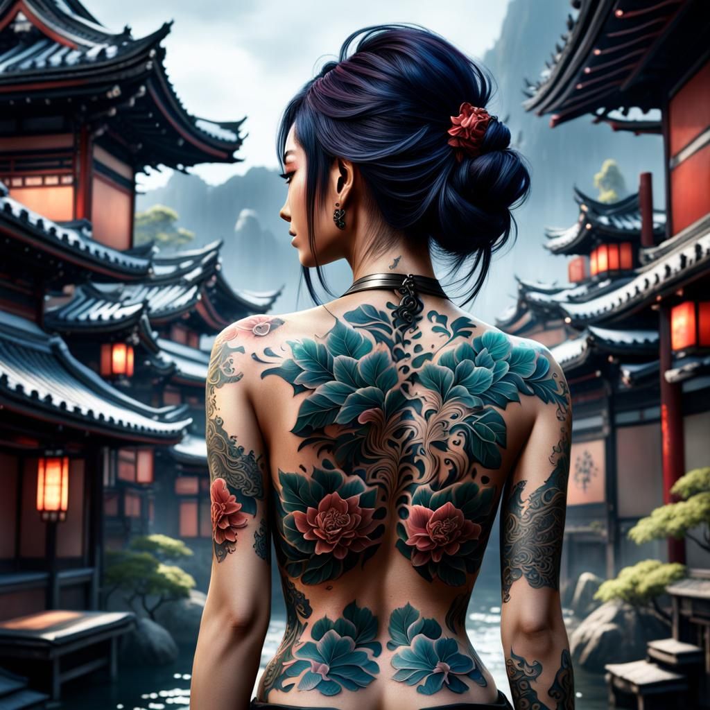 beautiful japanese girl with tattoo on her back  by @Dahut