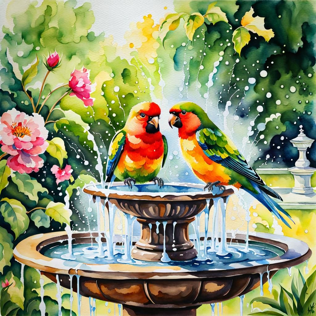 lovebirds splashing