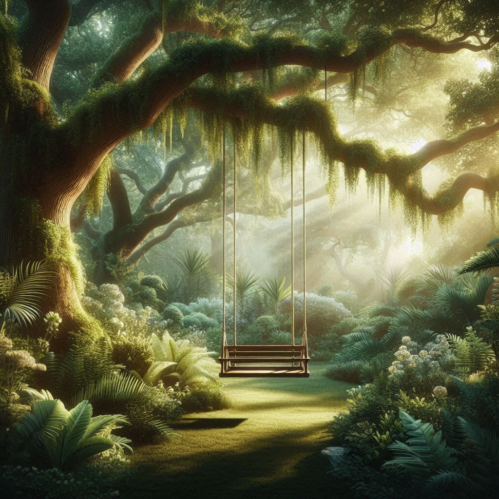 wooden swing, garden