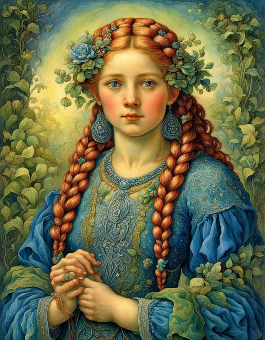 Beautiful Kriemhild full-figured, with red mahogany braids,d...