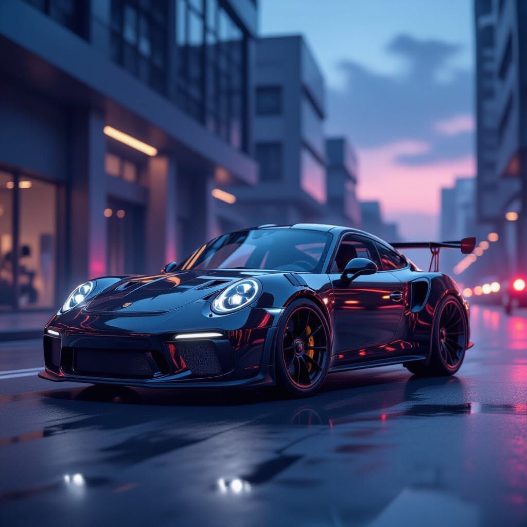 Draw the most beautiful realistic, black Porsche 911 gt3 rs for phone wallpaper


