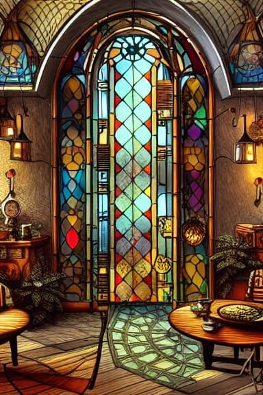 Decorative window in a Steampunk snug undefined
